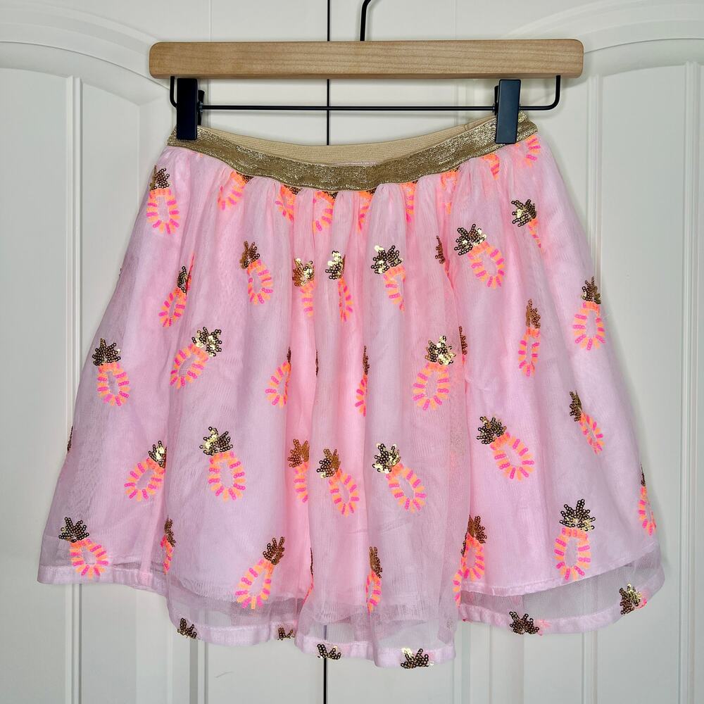 Cat & Jack Pink Tulle Gold‎ Sequined Pineapple Elastic Waist Girl's Skirt Large